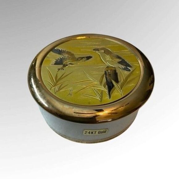 VTG Art of Chokin 24K Gold Trim Fish Bird on Branch Keepsake Trinket Box Japan 2 - Picture 11 of 13